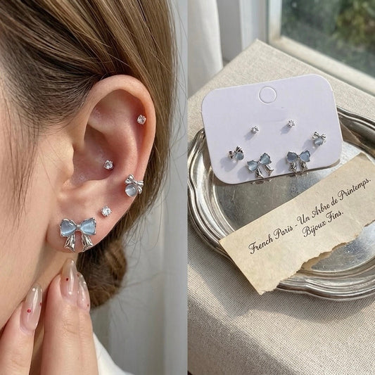 Blue Bow Stud Set