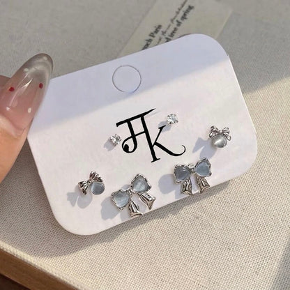 Blue Bow Stud Set