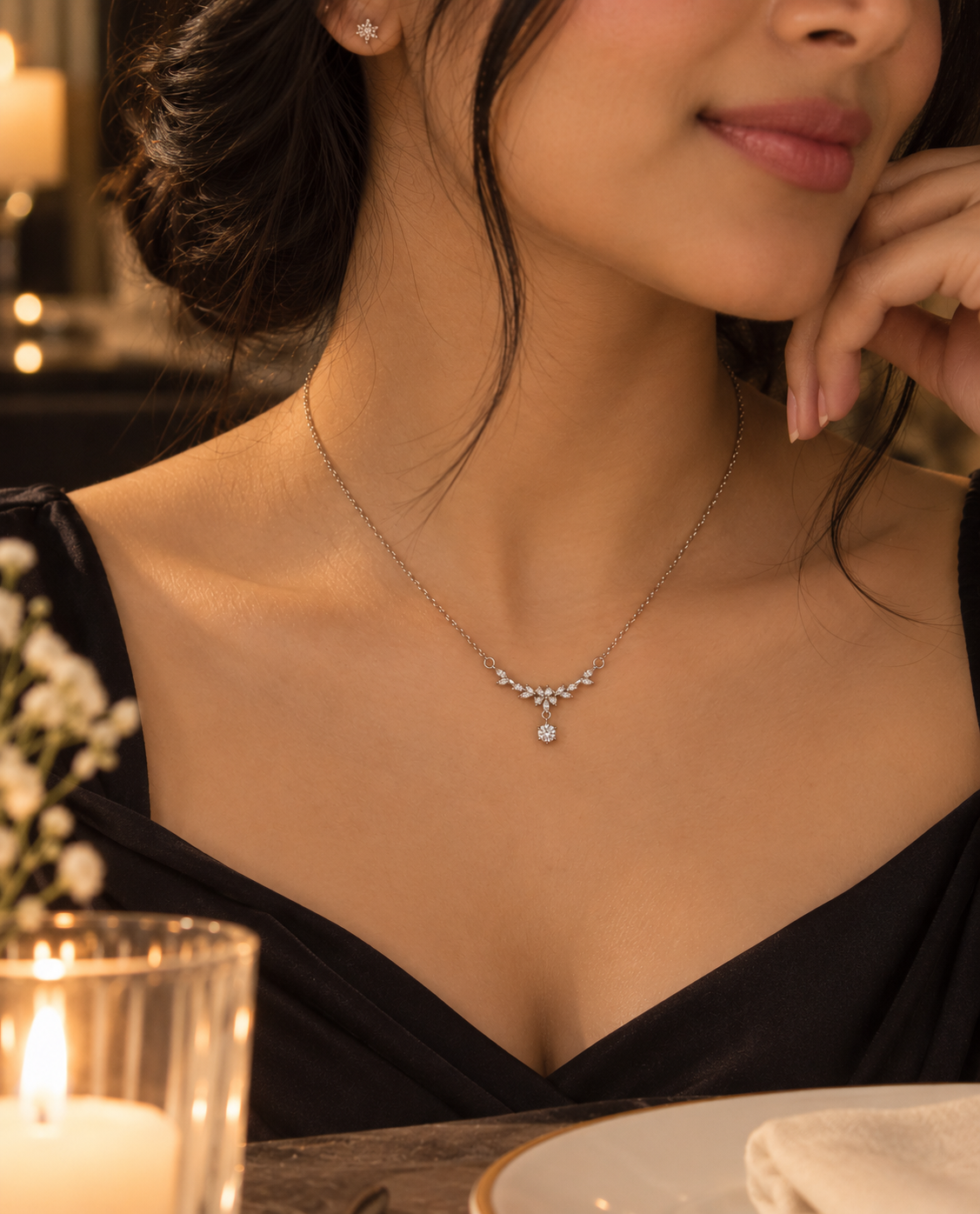The Silver Flora Solitaire Necklace