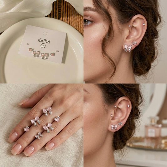 Pink Bow Stud Set